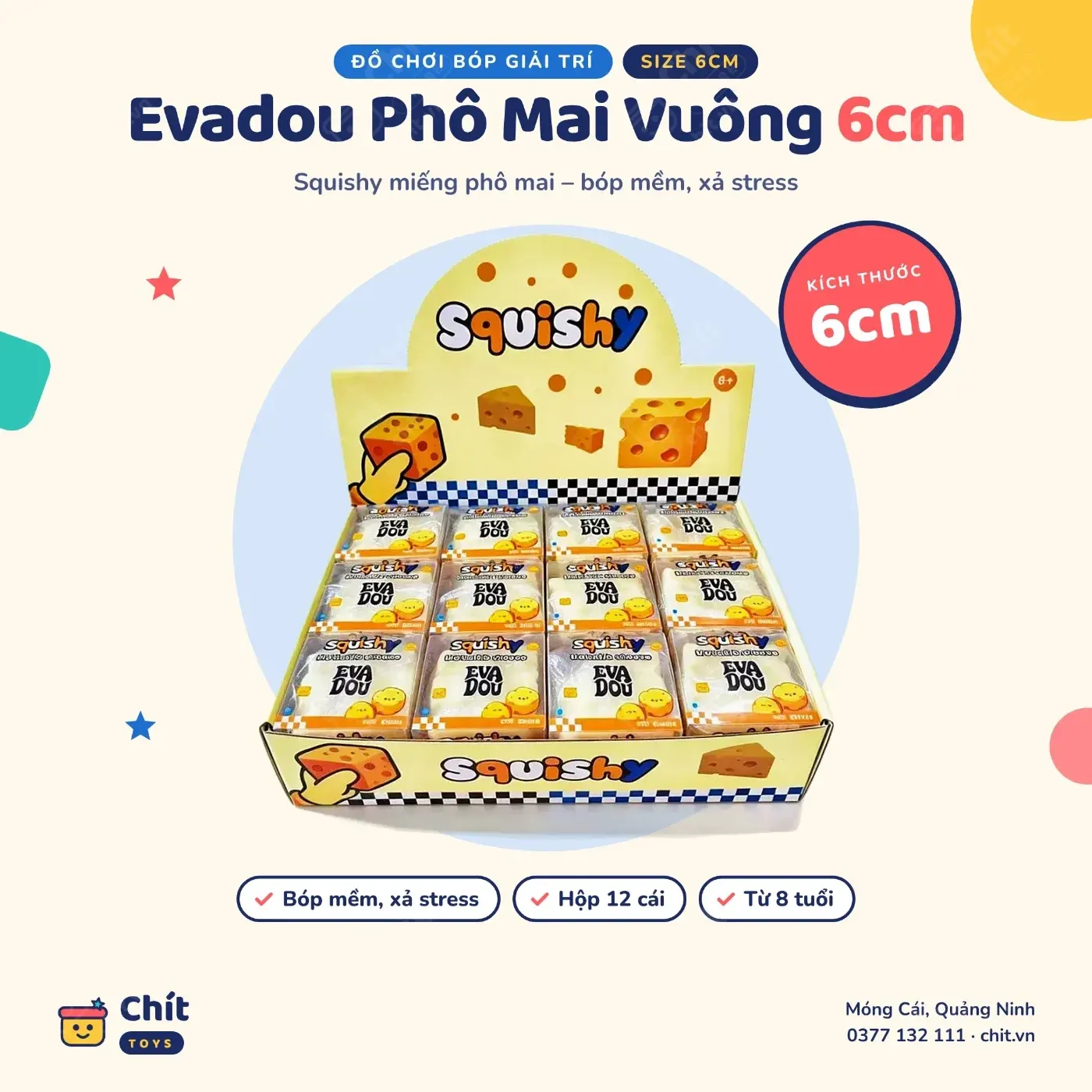 Squishy phô mai vaseline vuông 6cm