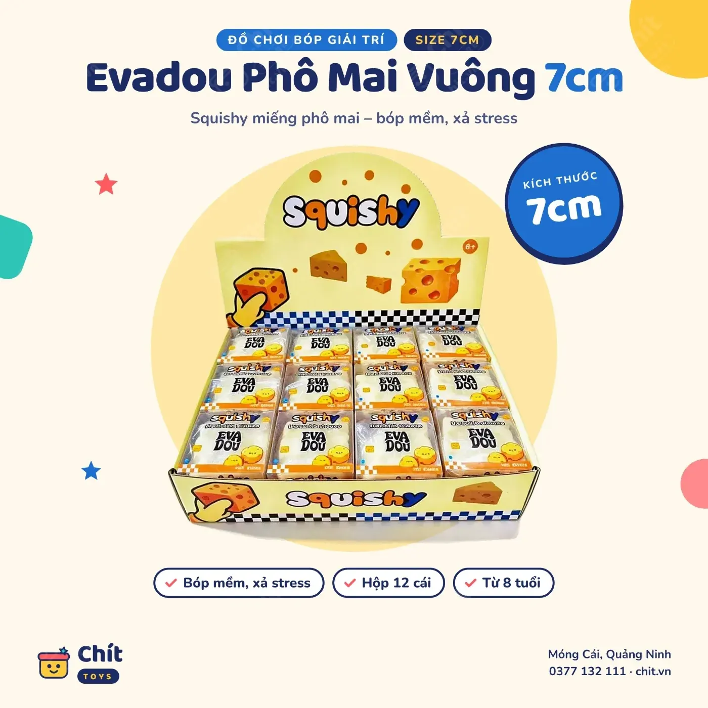 Squishy phô mai vaseline vuông 7cm